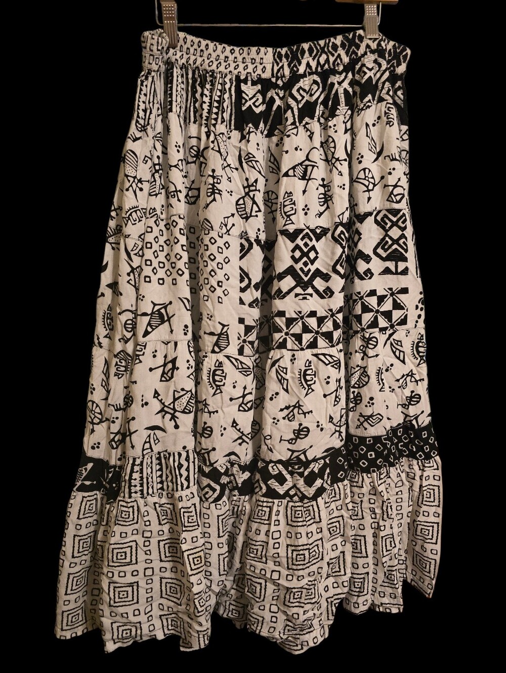 Vintage |  Black and White Tiered Maxi Skirt